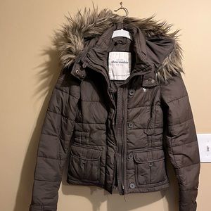Abercrombie Brown Parka with Fuzzy Hood- Size Large